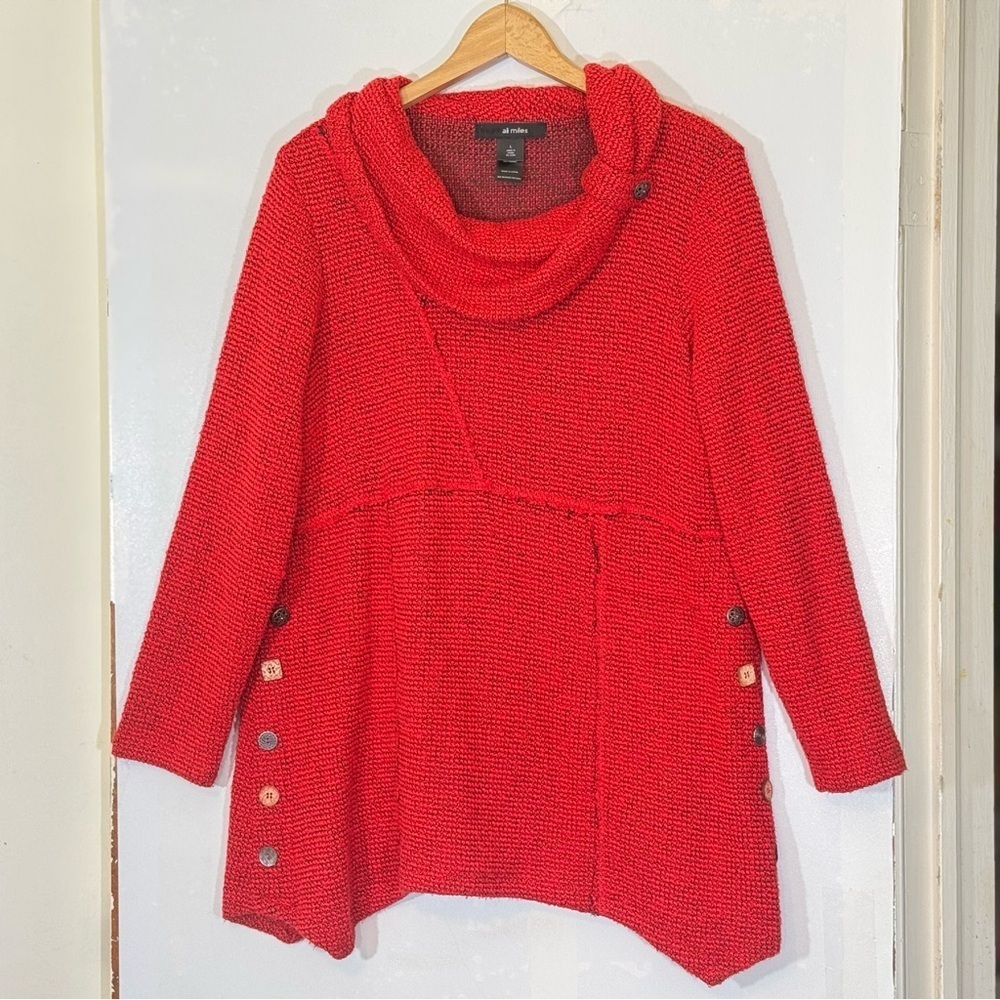 Ali Miles Women's Button Side Cowl Neck Tunic Sweater Asymmetrical Hem